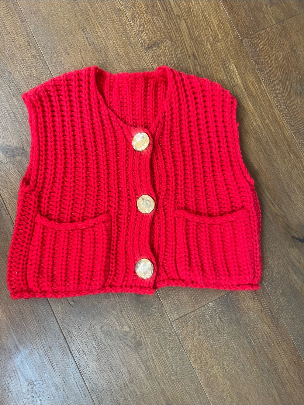 Chunky Red Knit Button Vest Size S NWOT !!!
